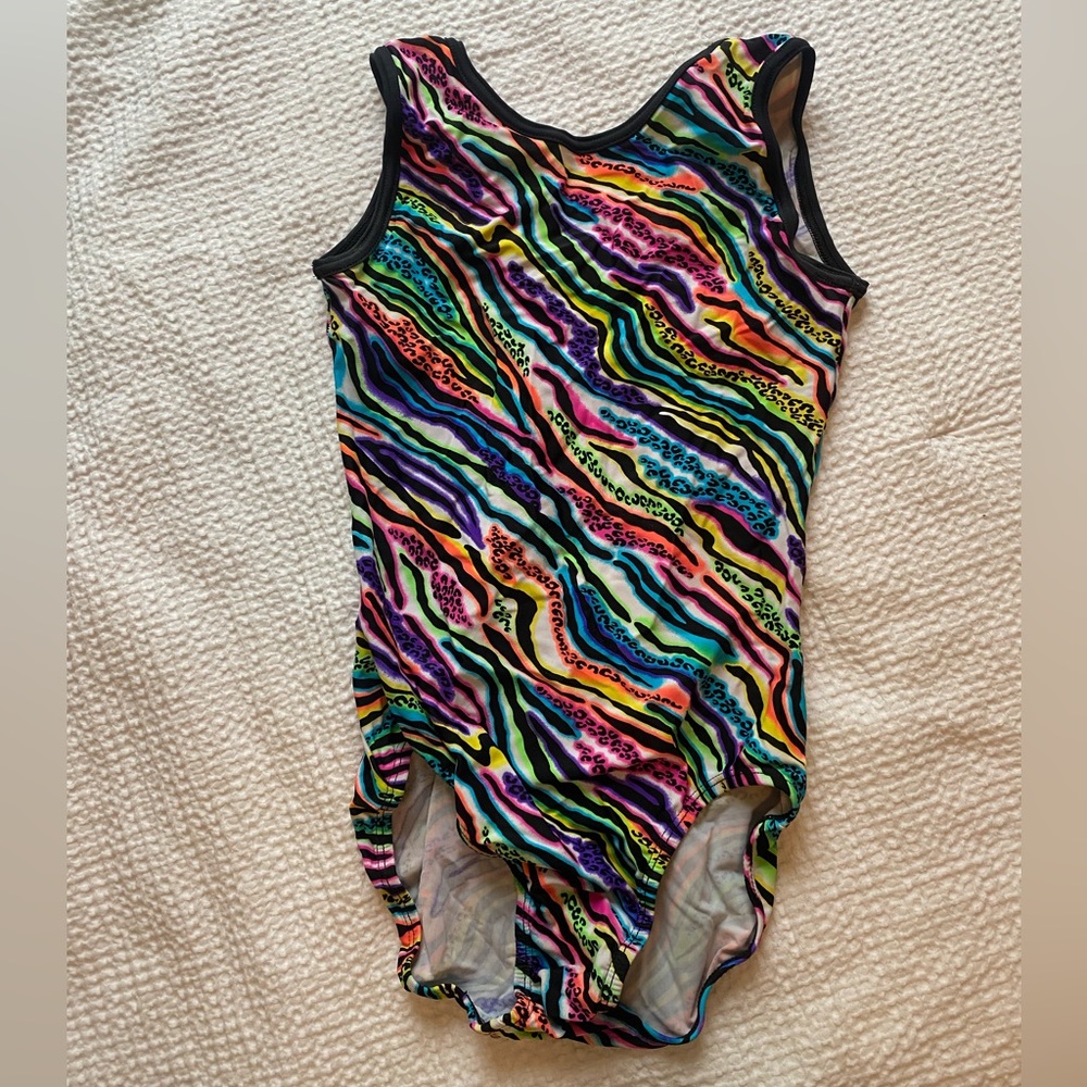 Rainbow leopard gymnastics leotard
